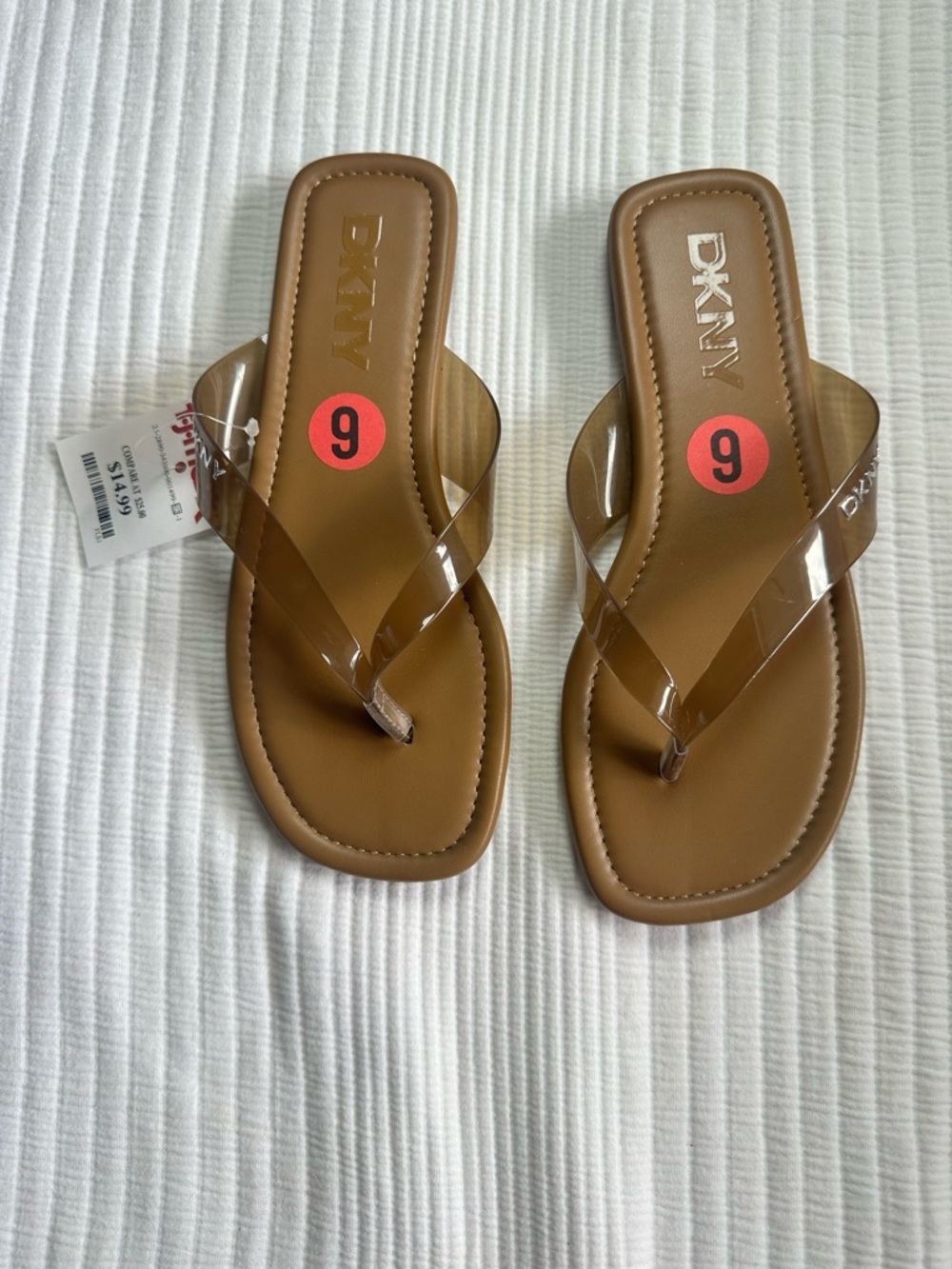DKNY Tan Slide Sandals with Clear Straps